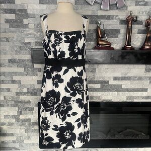 White House Black Market Black and White Floral Midi Dress Size 12